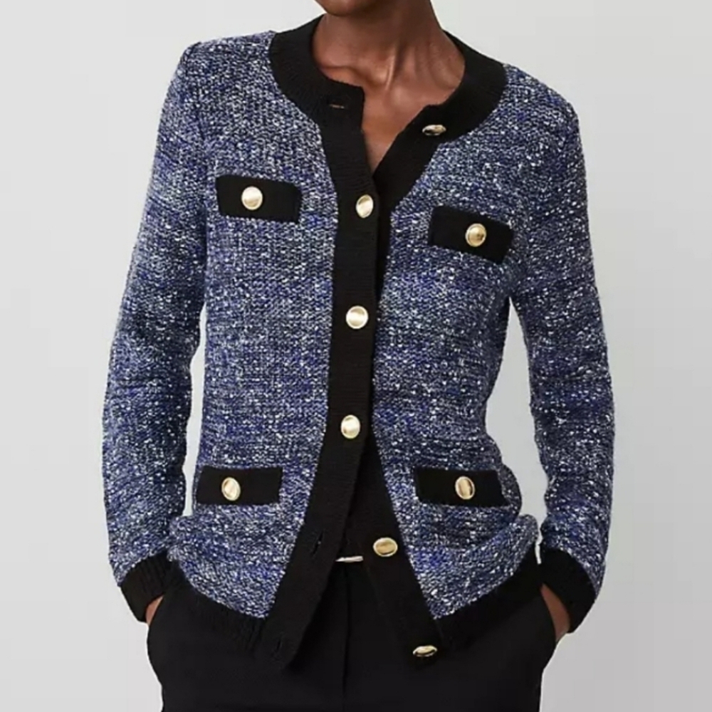 Ann Taylor Shimmer Tweed Sweater Jacket, Size XL